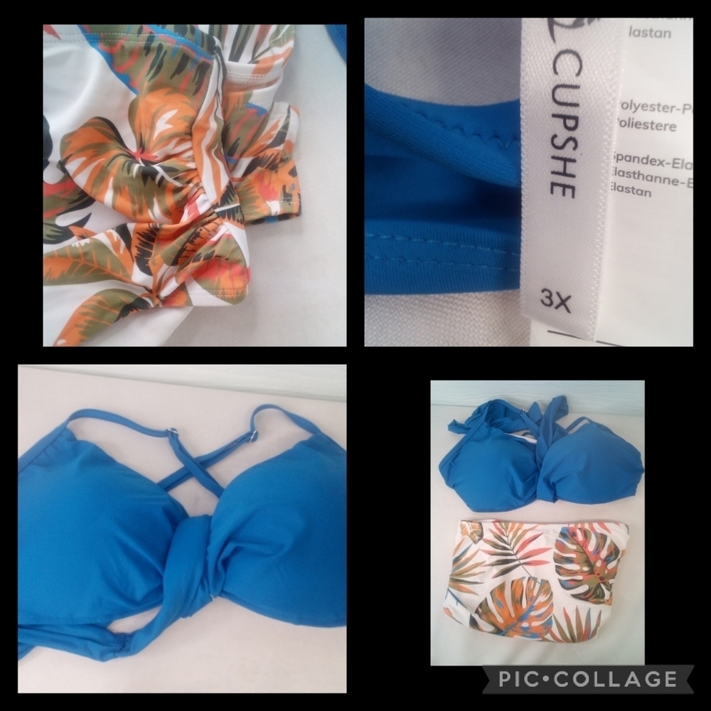 Blue top floral bottom briefs two-piece swimsuit.34 - Picture 2 of 8